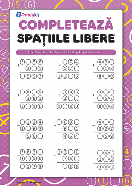Completează spațiile libere: adunare și scădere în scris