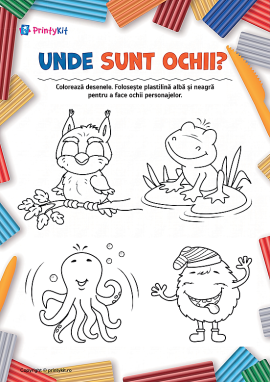 „Unde sunt ochii?”: colorează și completează desenul cu plastilină