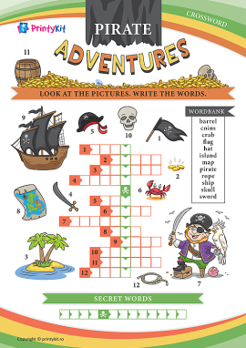 Careu de cuvinte în limba engleză „Aventurile piraților”