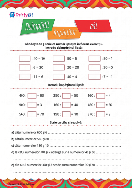 Calcularea componentelor necunoscute ale operației de împărțire