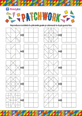 Tehnica patchwork: desen pe pătrate după model
