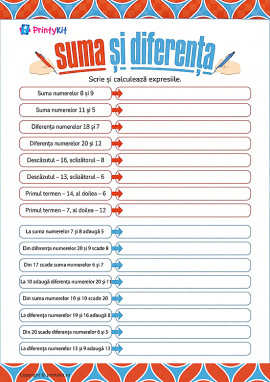 Notăm exerciții de adunare și scădere