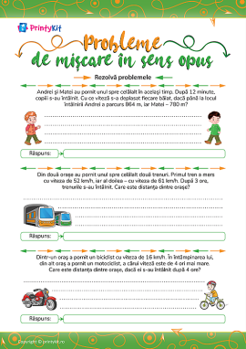 Calcularea distanței, a vitezei și a timpului în problemele de mișcare din sensuri opuse
