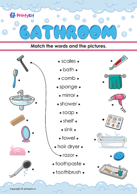 Bathroom (Baie) – potrivește cuvintele cu imaginile