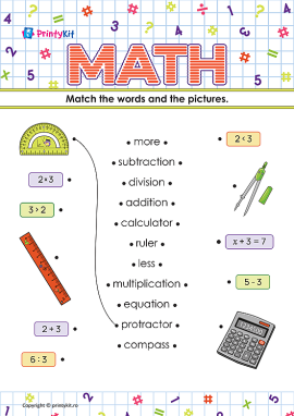 Mathematics (Matematică în limba engleză) – match words and pictures