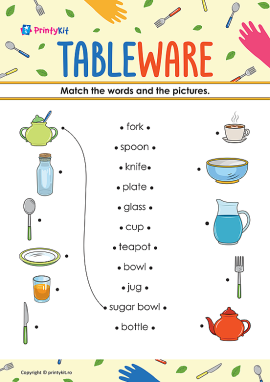 Tableware (vesela) – match words and pictures