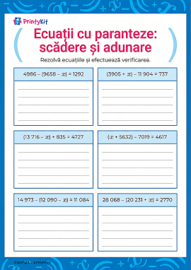 Rezolvăm ecuații complexe de scădere și adunare cu paranteze