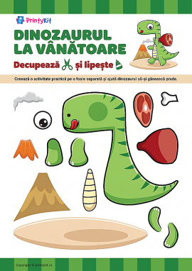 Dinozaur la vânătoare: activitate practică din hârtie, șablon pentru realizare