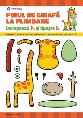 Puiul de girafă la plimbare: activitate practică din hârtie, șabloane pentru decupare
