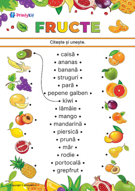 Citește și unește cuvintele cu imaginile pe tema „Fructe”