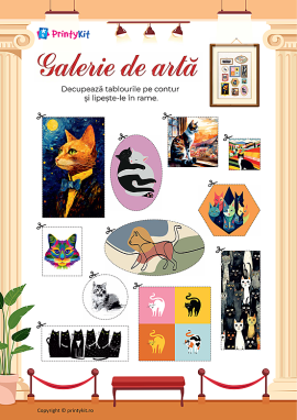 Galerie de artă "Pisici" – activitate practică și joc didactic de tip loto geometric.