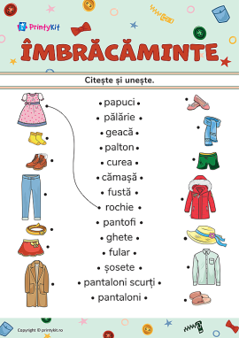 Citește cuvintele și unește-le cu imaginile din tema „Îmbrăcăminte”