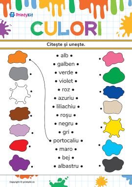 Citește cuvintele și unește-le cu imaginile corespunzătoare din tema „Culori”