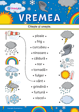 Citește și unește cuvintele și desenele cu tema „Vremea”