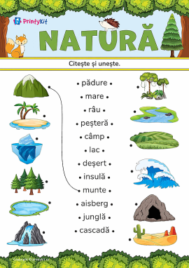 Citește și unește cuvintele cu imaginile pe tema „Natura”