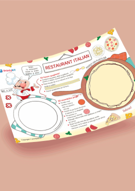 Pizza și spaghete: șablon pentru activitate practică cu plastilină