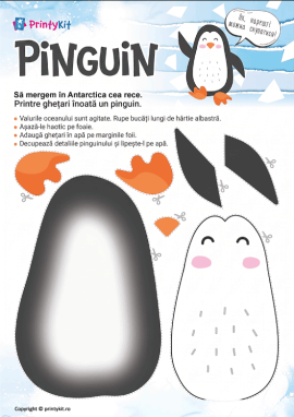 Pinguinul: șablon pentru realizare - activitate practică de iarnă din hârtie