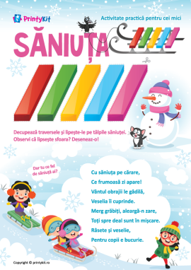 Săniuța: șabloane pentru activitate practică de iarnă și o poezie pentru copii de 3-4 ani