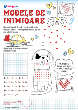 Dictare grafică „Inimioară”, desen pe pătrățele pentru preșcolari