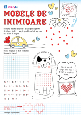 Dictare grafică „Inimioară”, desen pe pătrățele pentru preșcolari