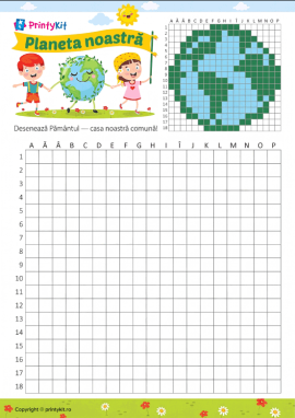 Sărbătorim Ziua Pământului: desen pixel art pe pătrățele