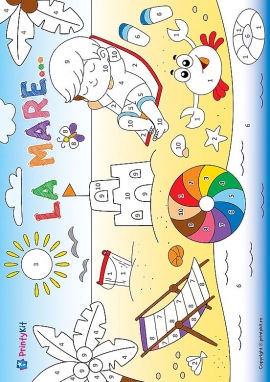 Fișă de colorat cu numere pentru copii, tematică de vară