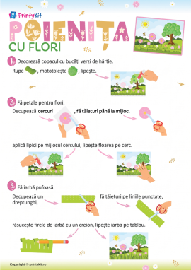 Poienița cu flori: activitate practică 3D din hârtie