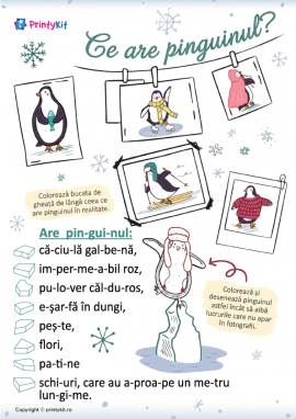 Pinguinul: citirea pe silabe cu tema „Iarna”
