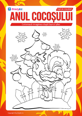 Fișă de colorat „Anul Cocoșului”