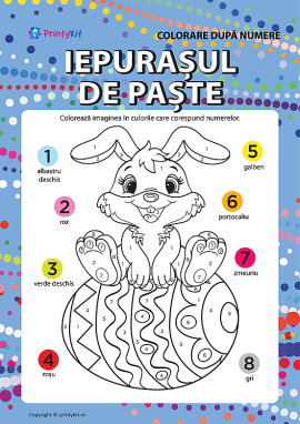 Planșă de colorat de Paște după numere „Iepurașul”