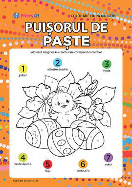 Planșă de colorat după numere „Puișor”