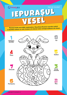 Fișă de lucru de colorat aritmetică „Iepurașul vesel”