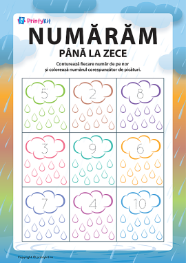Învățăm să numărăm până la zece: fișă de colorat