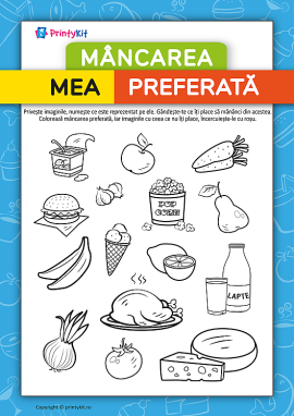 Planșă de colorat „Mâncarea preferată”