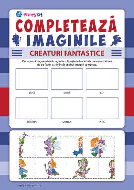 Completează imaginile: lipește imagini cu creaturi fantastice