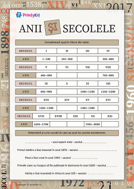 Ani și secole: completăm tabelul