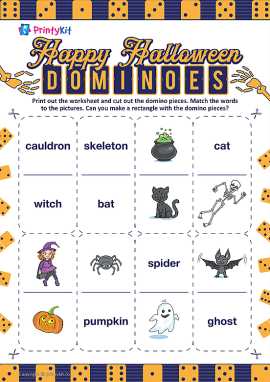 Puzzle-domino „Halloween” (limba engleză): joc didactic