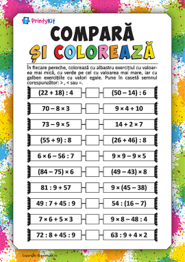 Compară și colorează: calculăm exercițiile