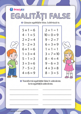 Egalități false: învățăm să adunăm și să scădem